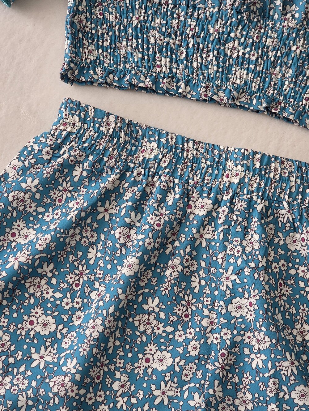 Shein Teal Floral Two-Piece Crop Top & Shorts Set Size Medium - Picture 7 of 12